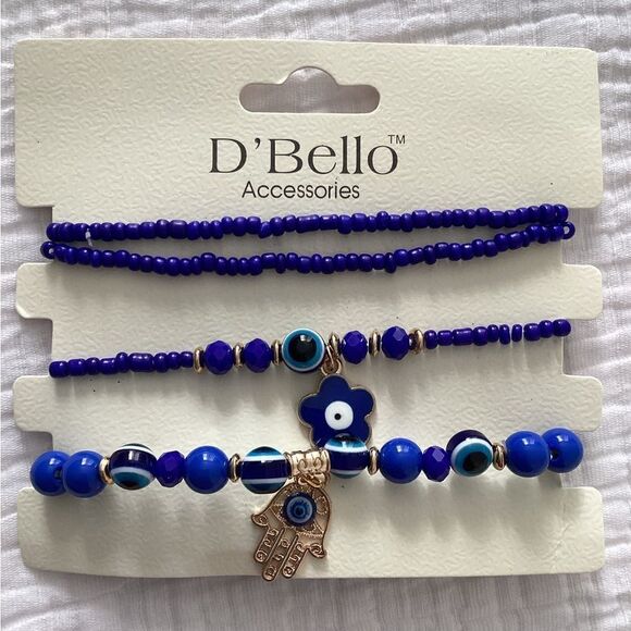 NWT 4 stretch bracelets, eye protection, blue beads, gold beads - Picture 3 of 3